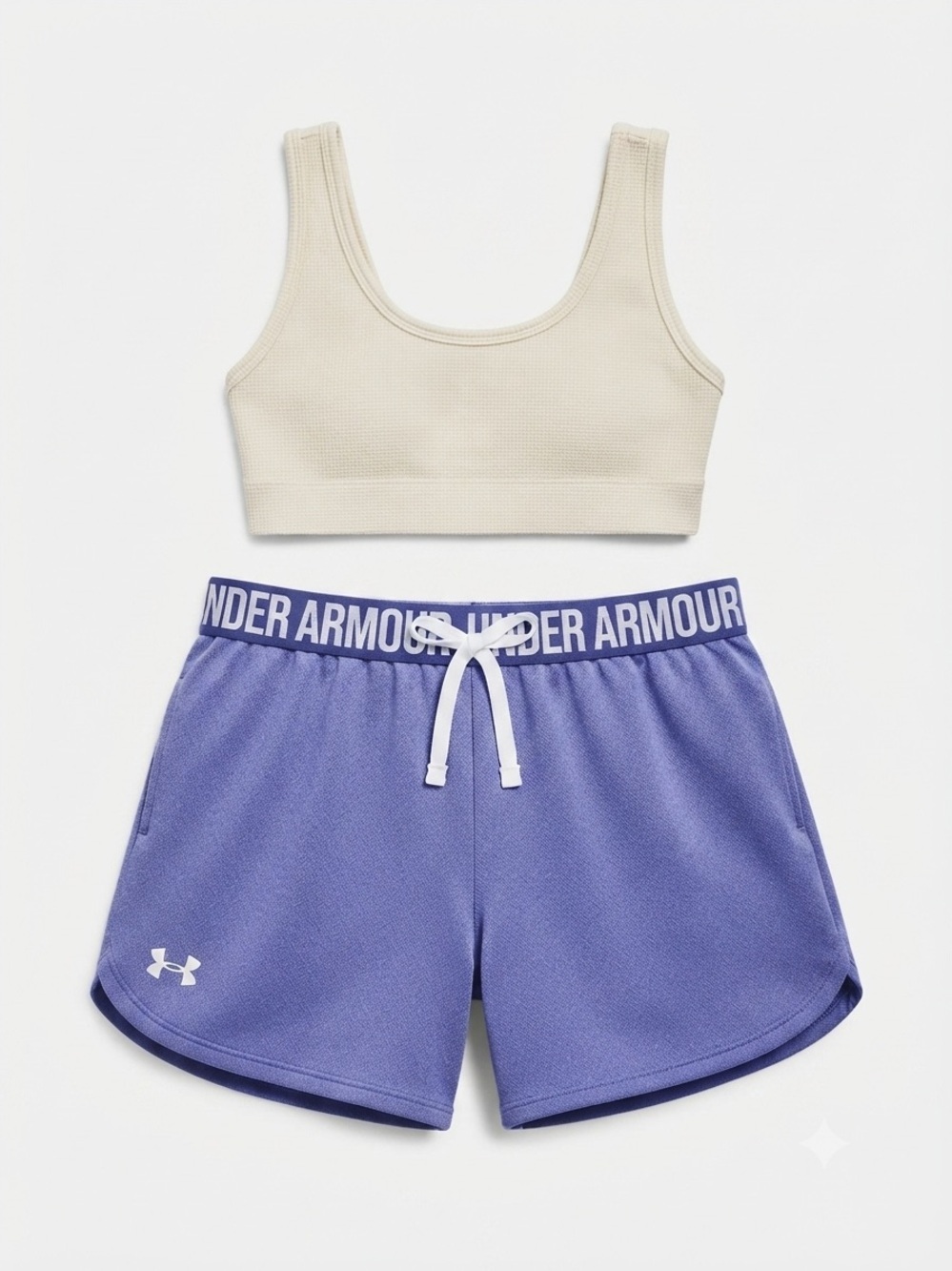 Under Armour Purple Athletic Shirts with TNA Cream Ribbed Sports Bra